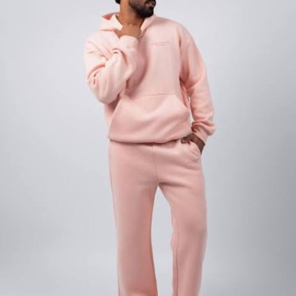 NWOT Comfrt Cozy Pastel Pink Hoodie & Sweat Pants 2 Piece Set Unisex XL - Picture 1 of 6
